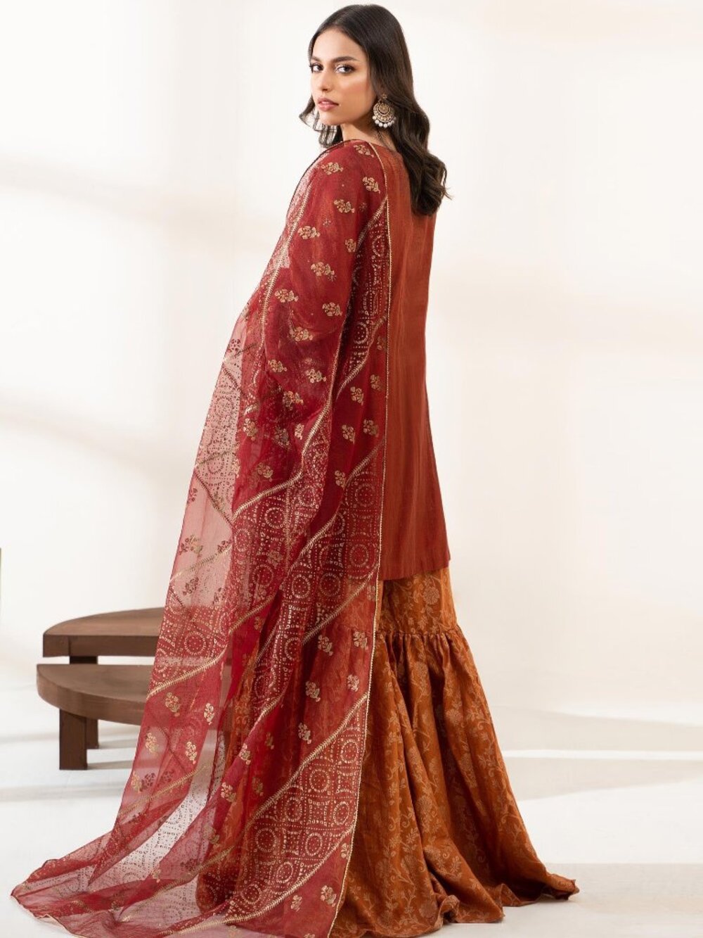 Maria.B 3-piece Pakistani suit in a rich maroon color, brand new with tag